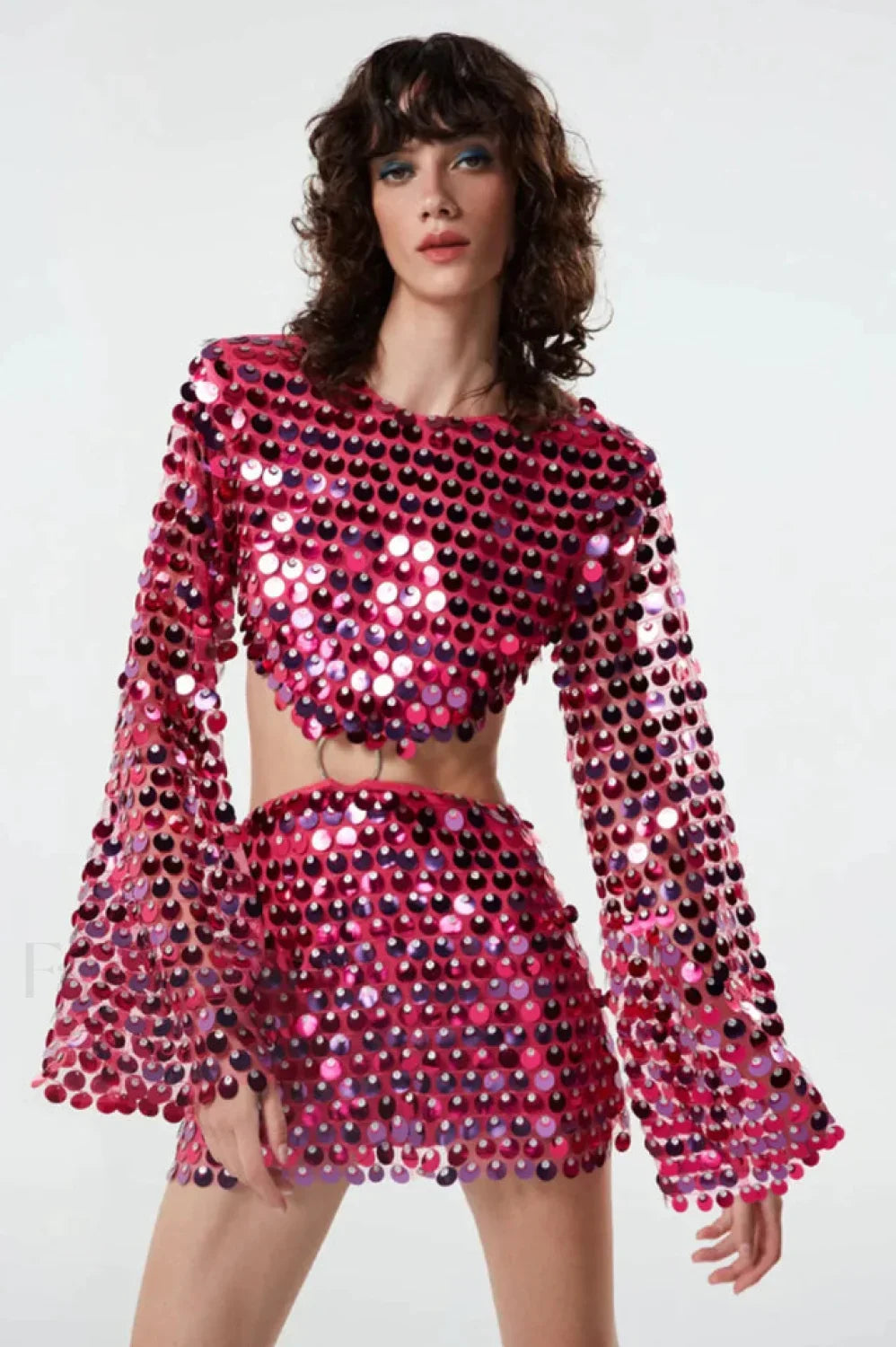 Mirror-Embellished Elegant Cutout Dress