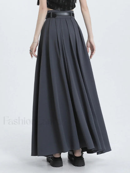 Modern Academia Graceful Pleat Maxi Skirt