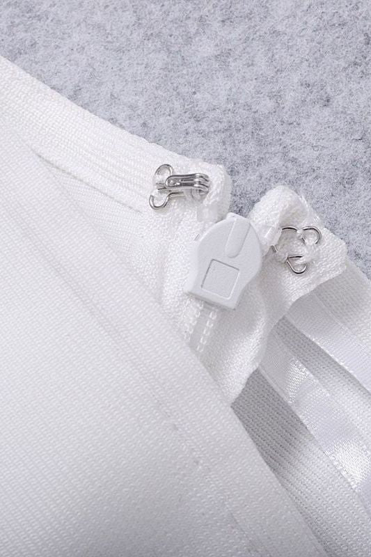 Pearl White One Shoulder Cut Out Waist Cut Out Bandage Midi Dress