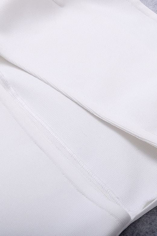 Pearl White One Shoulder Cut Out Waist Cut Out Bandage Midi Dress