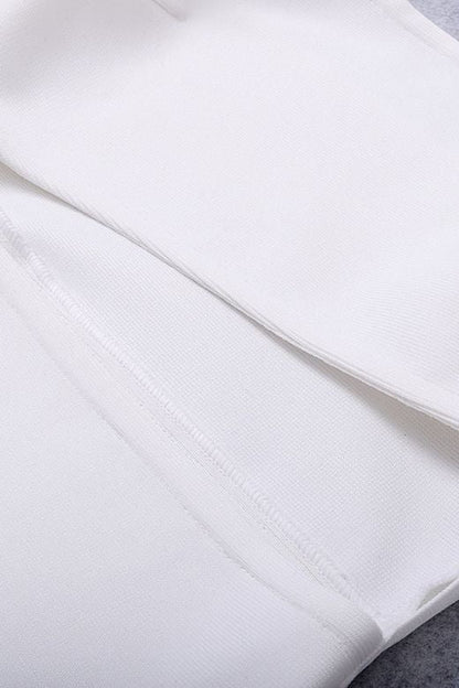 Pearl White One Shoulder Cut Out Waist Cut Out Bandage Midi Dress