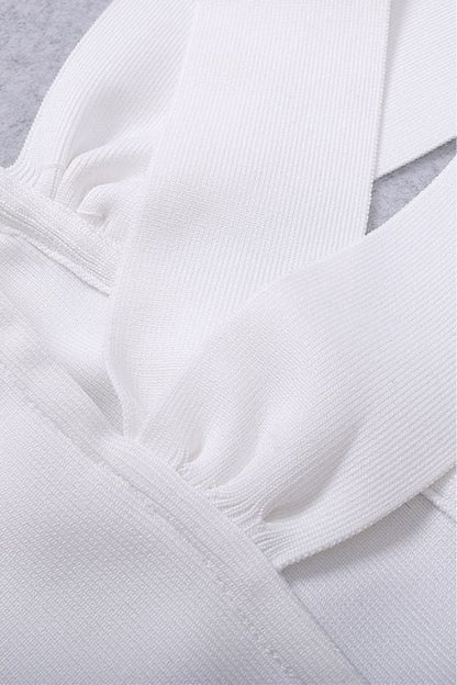 Pearl White One Shoulder Cut Out Waist Cut Out Bandage Midi Dress