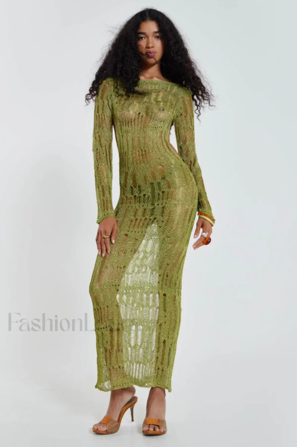 Moss Green Stylish Metallic Umbra Dress