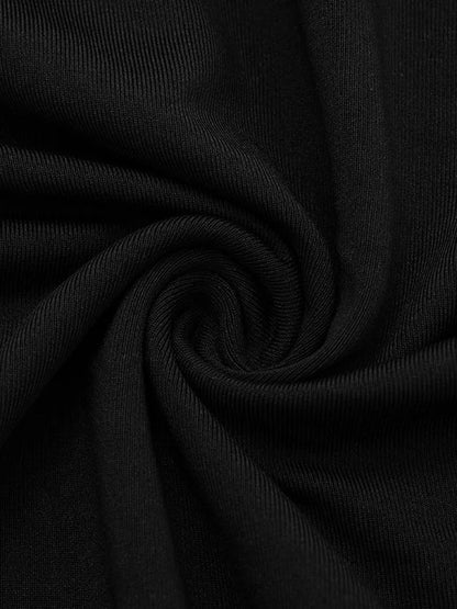 Black Off Shoulder Ruched Mesh Side Train Panel Mini Dress