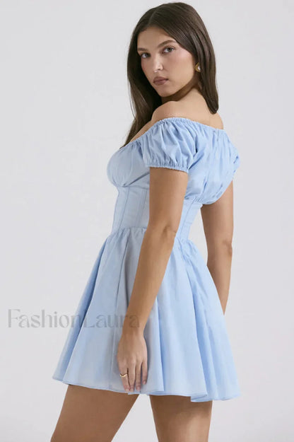 Nala French Navy Charming Gathered Mini Dress