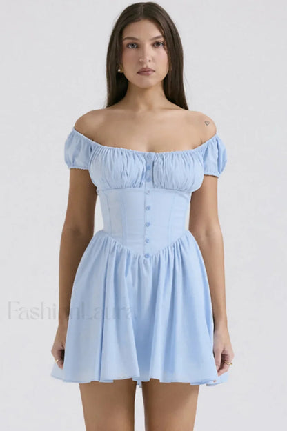Nala French Navy Charming Gathered Mini Dress