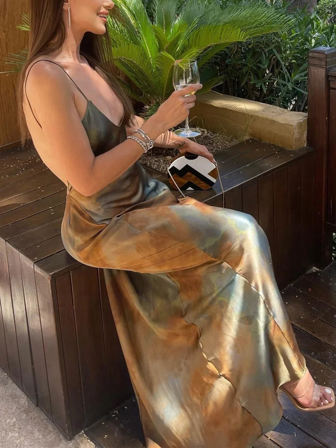Neptune Satin Open Trendy Back Long Dress
