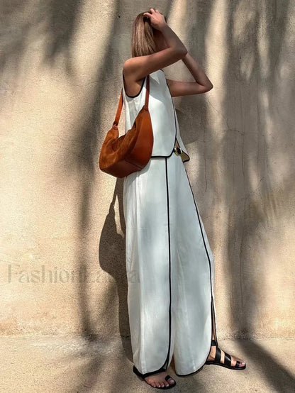 New O-Neck Crop Pants Two Piece Set