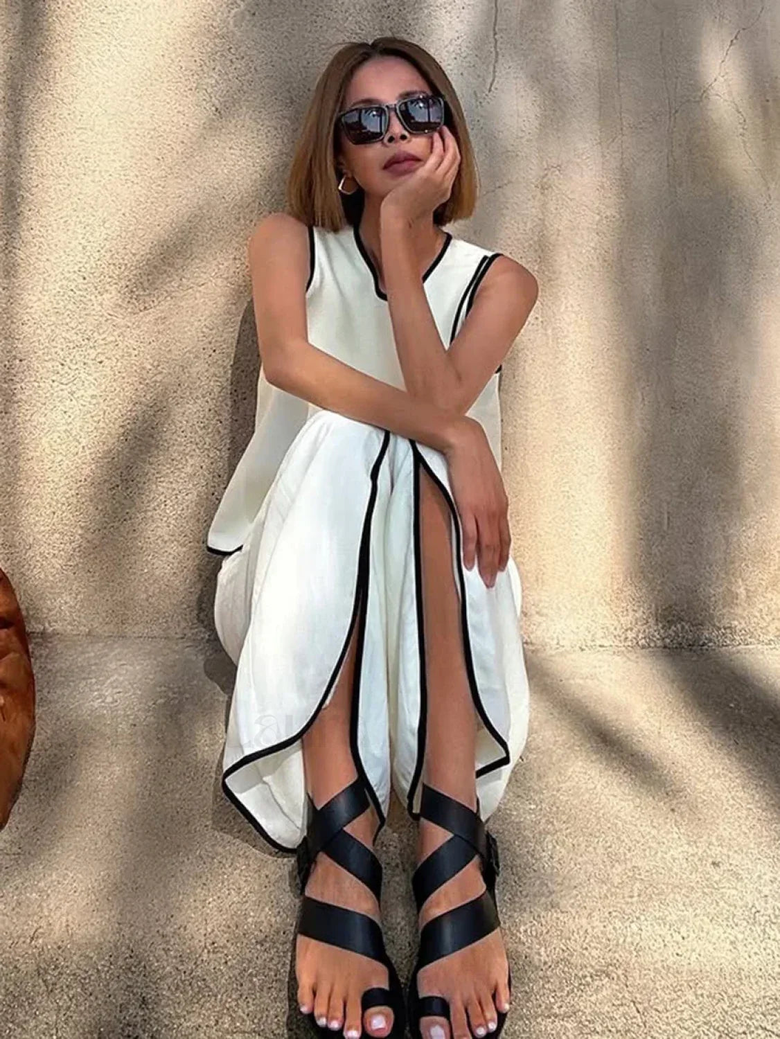 New O-Neck Crop Pants Two Piece Set