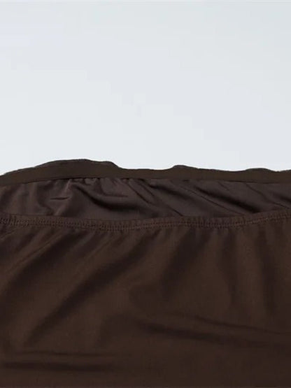 Brown Strapless Drop Waist Gathered Skirt High Split Maxi Dress