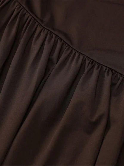 Brown Strapless Drop Waist Gathered Skirt High Split Maxi Dress