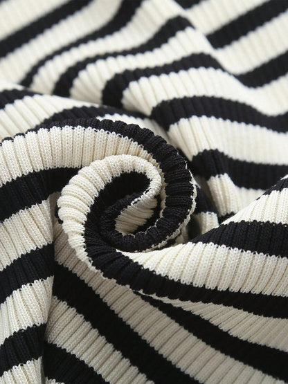 Black Spaghetti Strap Striped Ribbed Knit Column Maxi Dress