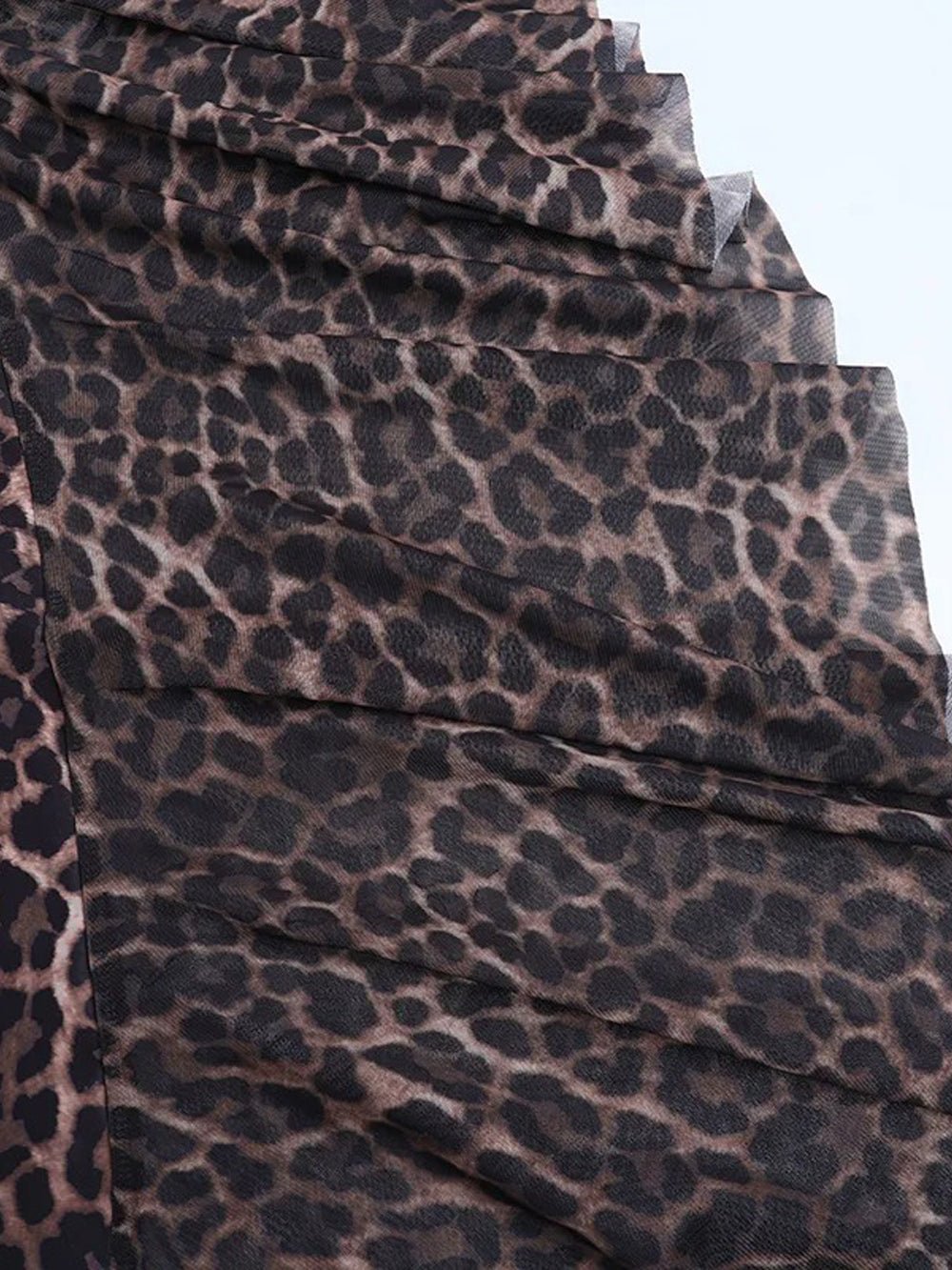 Leopard Spaghetti Strap Deep V-Neck Ruched Lettuce Hem Bodycon Maxi Dress
