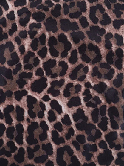 Leopard Spaghetti Strap Deep V-Neck Ruched Lettuce Hem Bodycon Maxi Dress