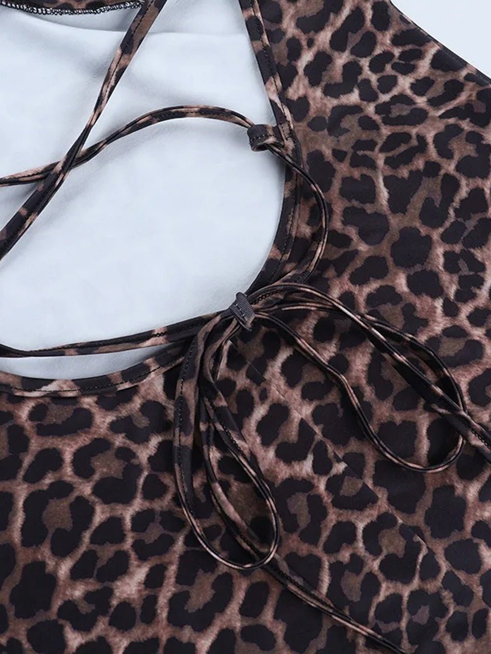 Leopard Spaghetti Strap Deep V-Neck Ruched Lettuce Hem Bodycon Maxi Dress