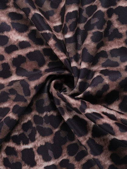 Leopard Spaghetti Strap Deep V-Neck Ruched Lettuce Hem Bodycon Maxi Dress