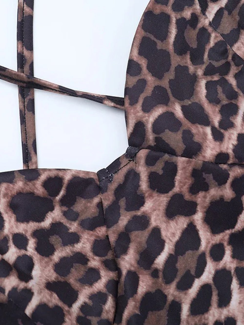 Leopard Spaghetti Strap Deep V-Neck Ruched Lettuce Hem Bodycon Maxi Dress