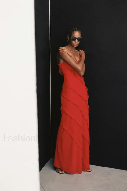 Ocean Waves Tiered Charming Ruffle Maxi Dress