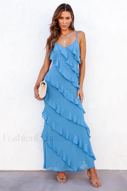 Ocean Waves Tiered Charming Ruffle Maxi Dress