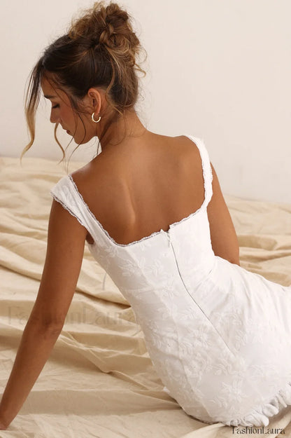 Odessa White Stylish Embroidered Mini Dress