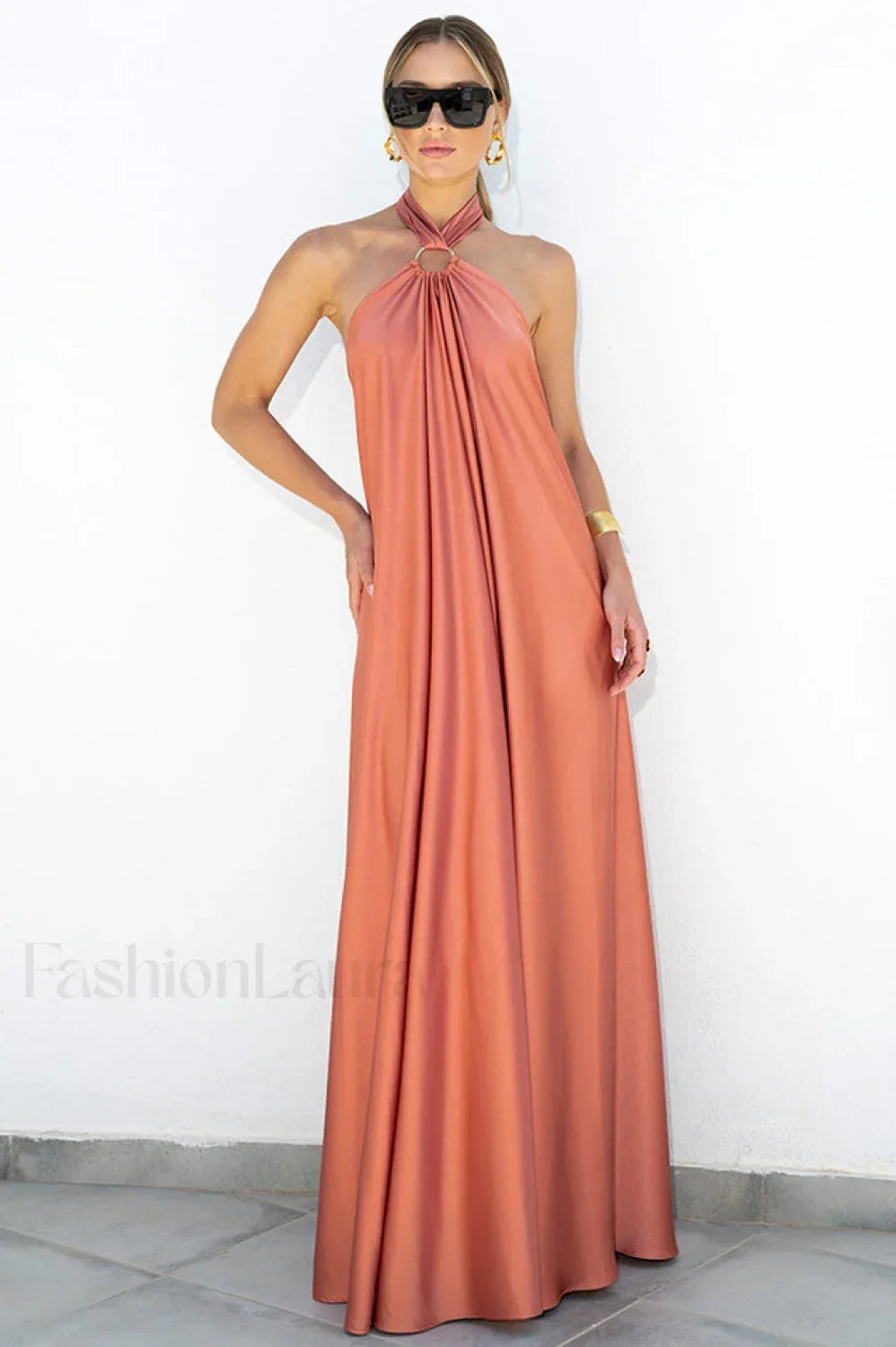 Ofelia Halter Stylish Loop Maxi Dress