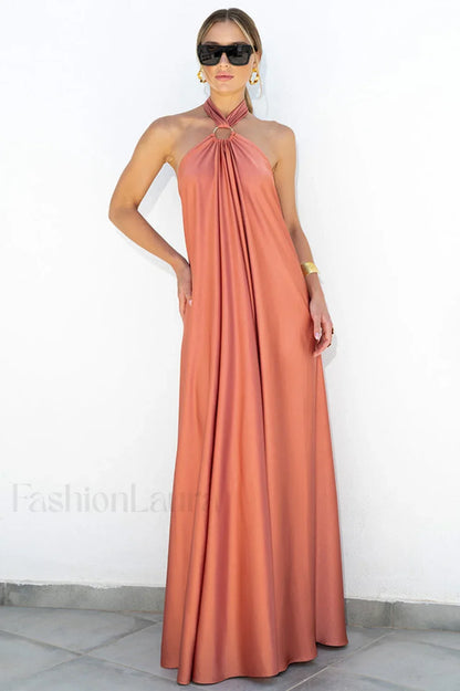 Ofelia Halter Stylish Loop Maxi Dress