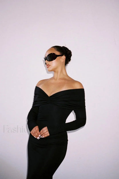 Off Shoulder Bodycon Charming Bardot Midi Dress