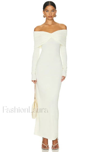 Off Shoulder Bodycon Charming Bardot Midi Dress