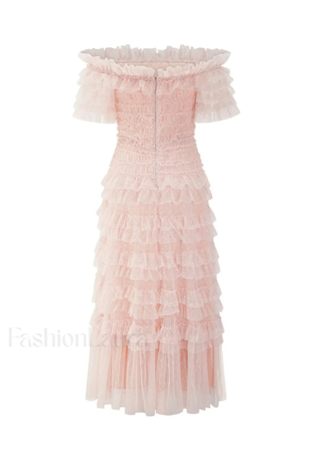 Off Shoulder Dotted Charming Tulle Maxi Dress