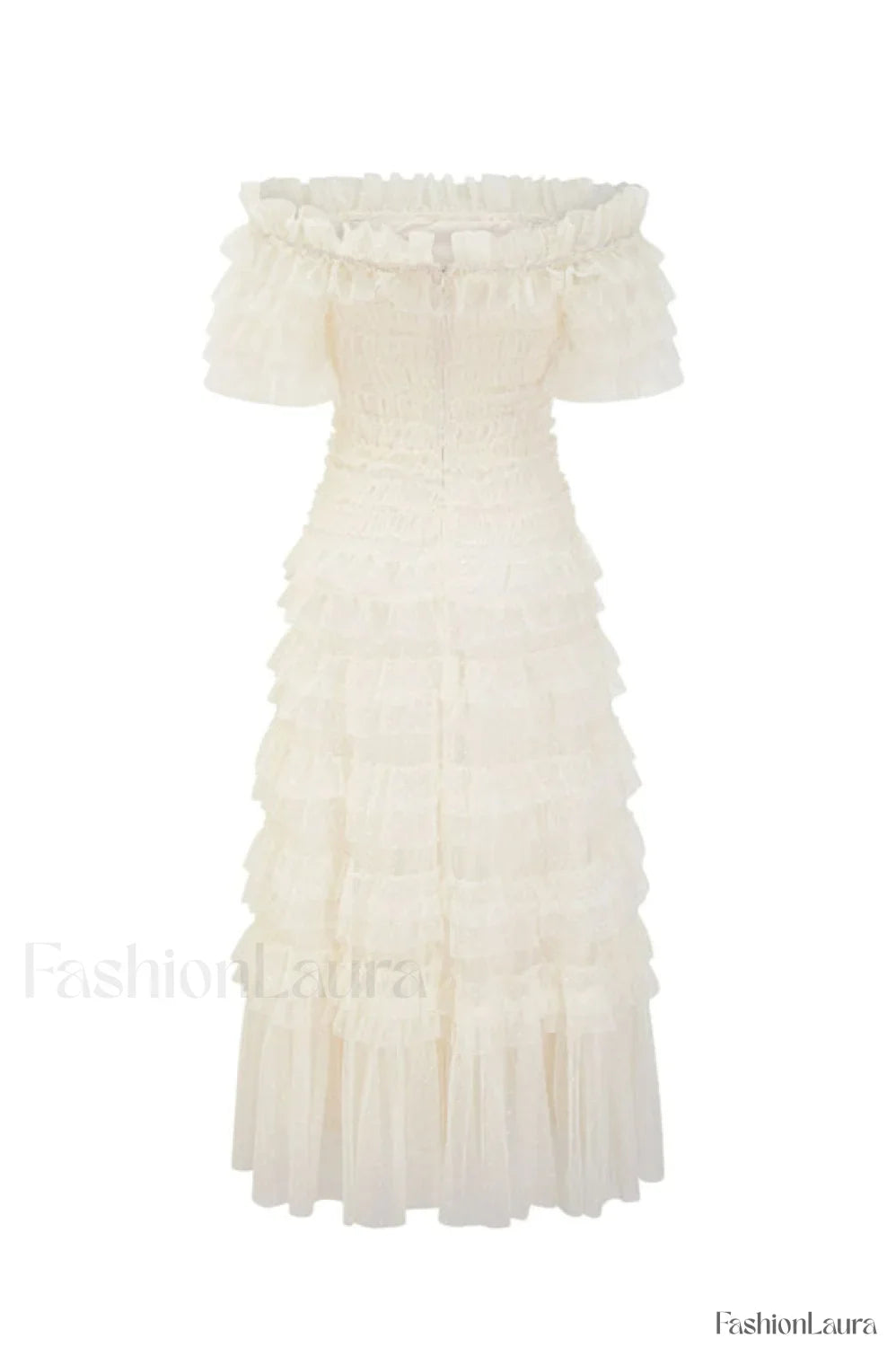 Off Shoulder Dotted Charming Tulle Maxi Dress