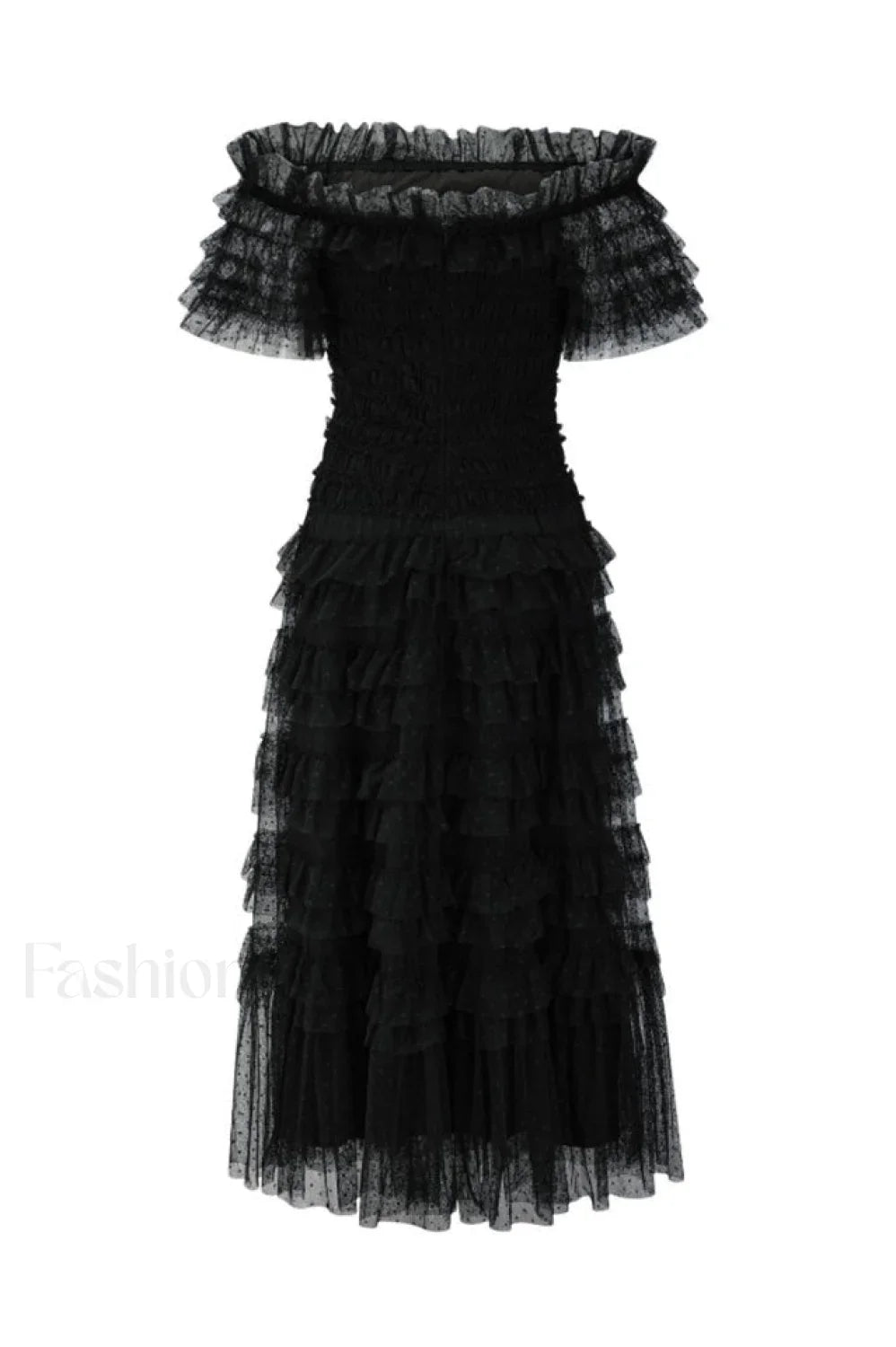 Off Shoulder Dotted Charming Tulle Maxi Dress
