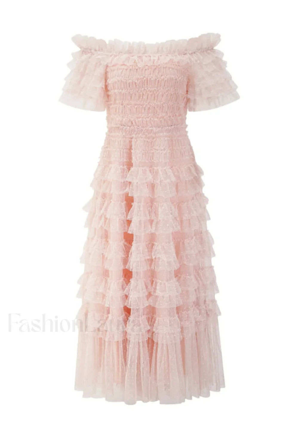 Off Shoulder Dotted Charming Tulle Maxi Dress