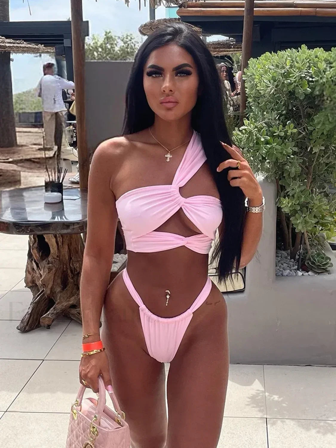 One-Shoulder Hollow Cover-Up Three Piece Set