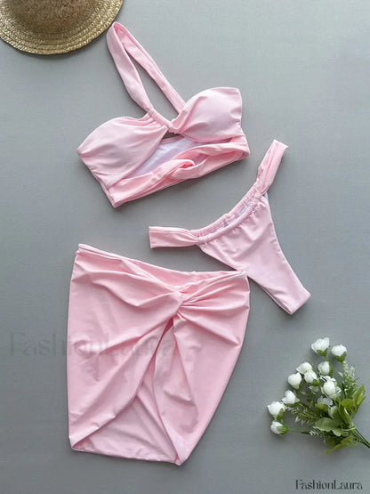 One-Shoulder Hollow Cover-Up Three Piece Set