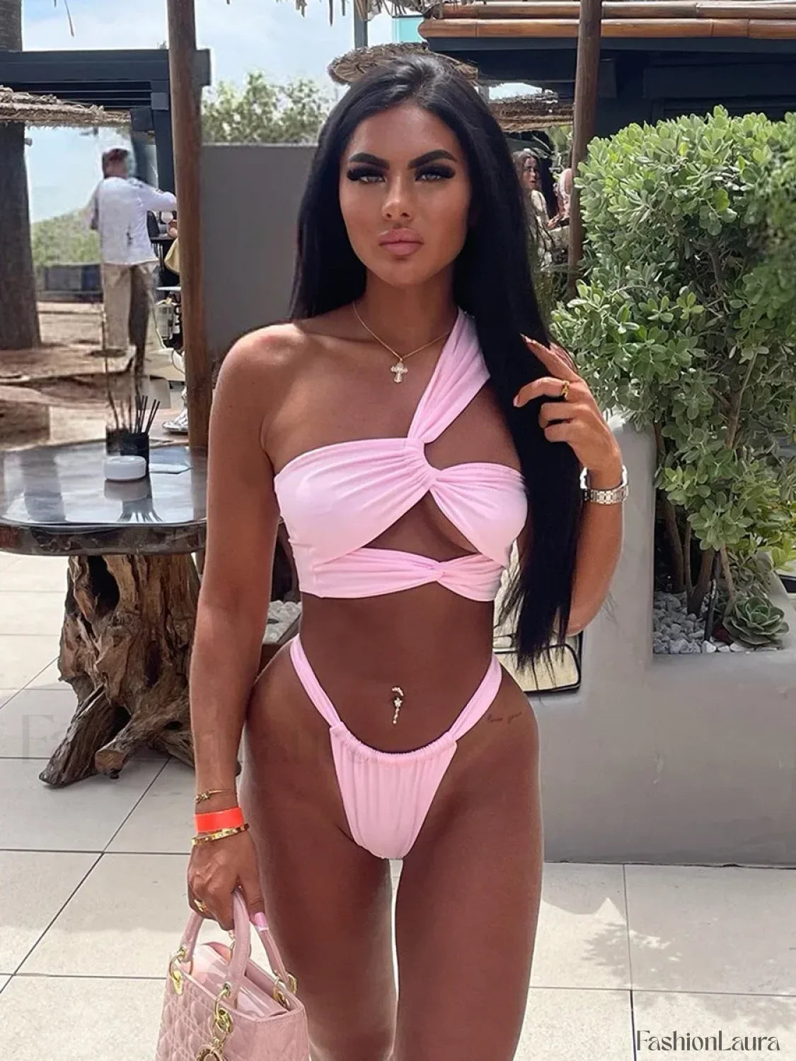 One-Shoulder Hollow Cover-Up Three Piece Set