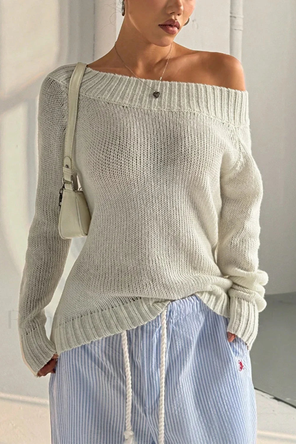 One Shoulder Knit Pullover Sweater