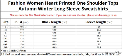 One Sweatshirt Tops Patterned Women's Heart Shoulder Casual Pullover Top