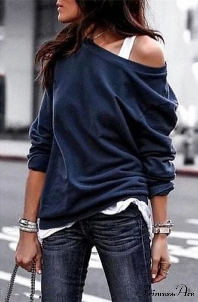 One Sweatshirt Tops Patterned Women's Heart Shoulder Casual Pullover Top