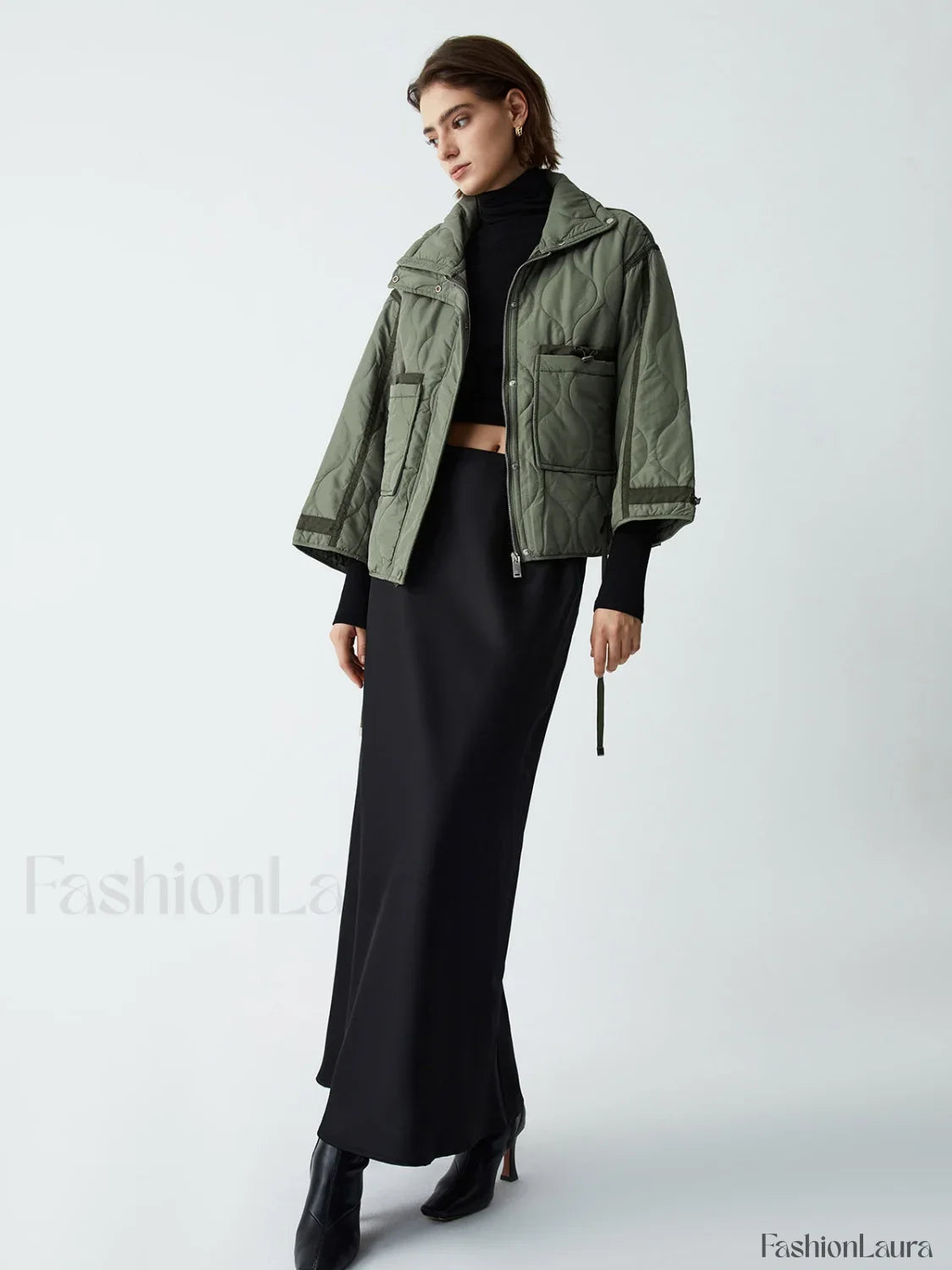 Open Collar Graceful Quilted Coat