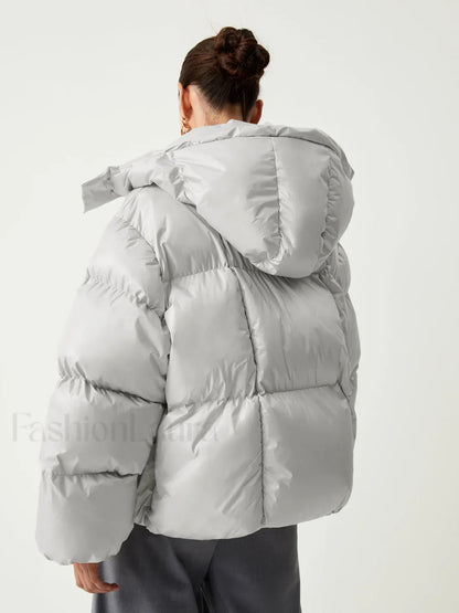 Open Collar Quilted Trendy Hooded Puffer Coat