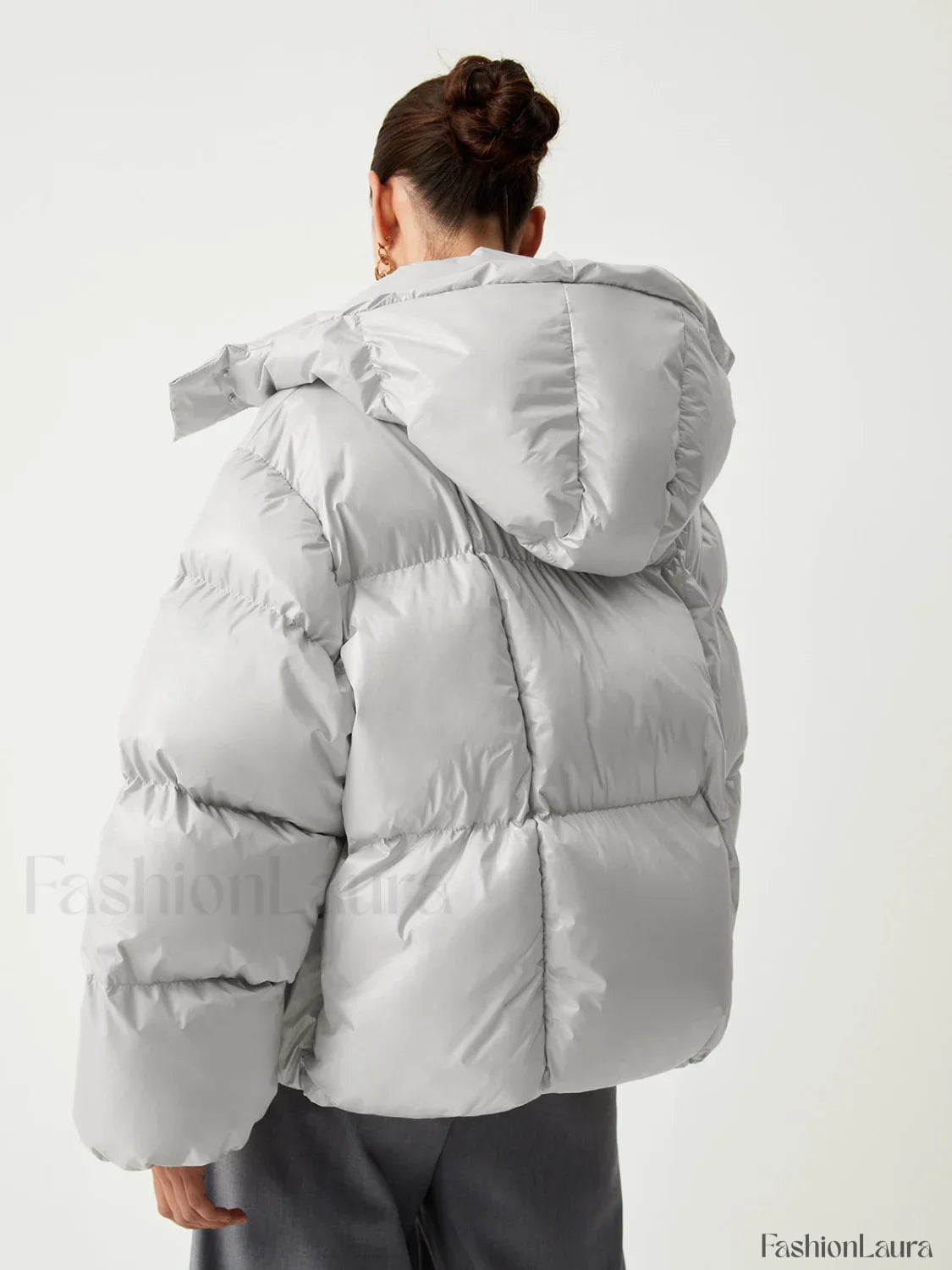 Open Collar Quilted Trendy Hooded Puffer Coat