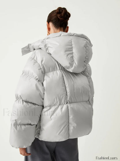 Open Collar Quilted Trendy Hooded Puffer Coat