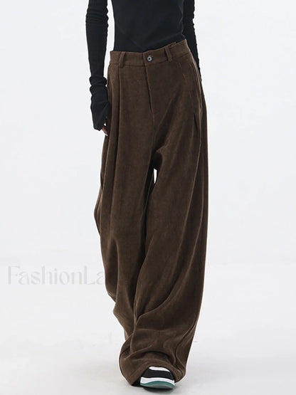 Oversized Corduroy Pleated Trendy Wide Leg Pants