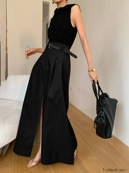 High-Waist Pleated Flared Elegant Midi Skirt
