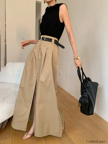 High-Waist Pleated Flared Elegant Midi Skirt