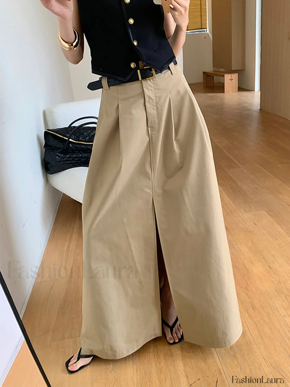 High-Waist Pleated Flared Elegant Midi Skirt