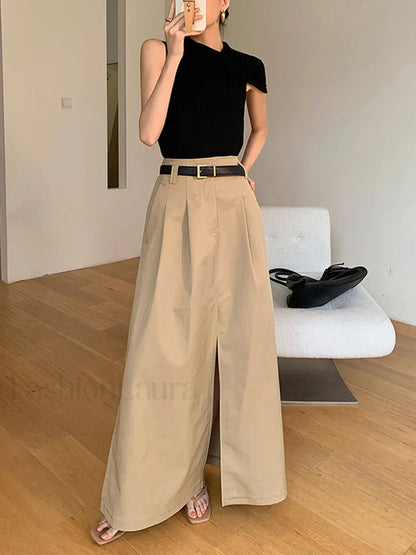 High-Waist Pleated Flared Elegant Midi Skirt