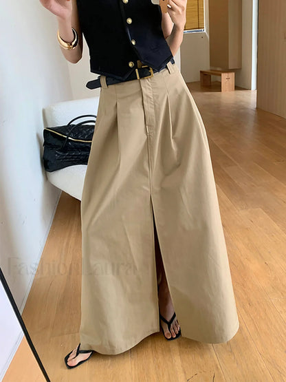 High-Waist Pleated Flared Elegant Midi Skirt