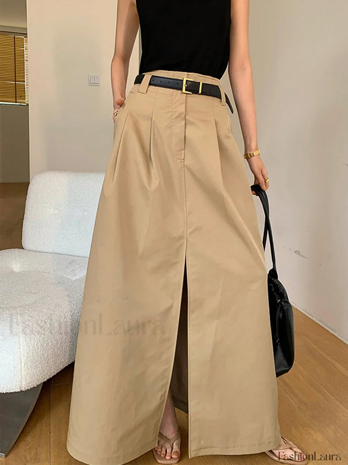 High-Waist Pleated Flared Elegant Midi Skirt