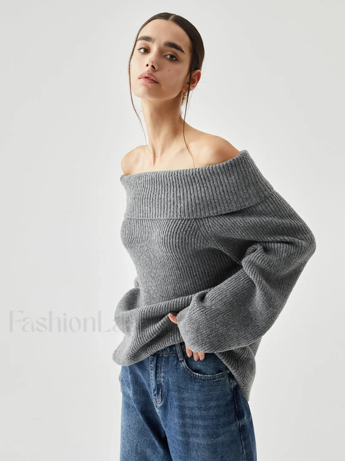 Oversized Overfold Off Shoulder Knit Sweater